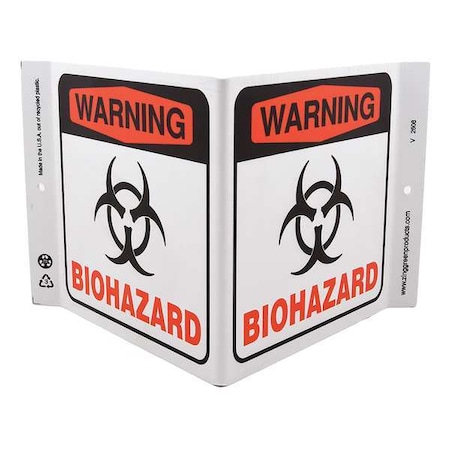 Zing Warning Biohazard Sign, 7 in Height, 12 in Width, Plastic, V-Shaped, English 2608