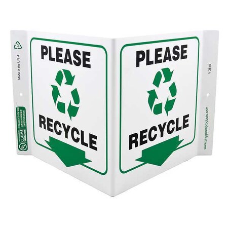 Zing Please Recycle, Plastic, 7" x 12", With Mounting Holes, V-Shaped 2610