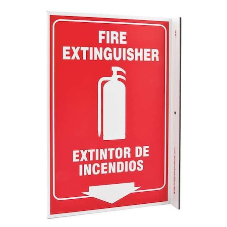 Zing Fire Extinguisher Sign, 11 in Height, 8 in Width, Plastic, L-Shaped, English, Spanish 2615
