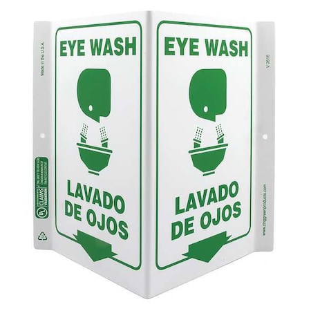 Zing Eye Wash/Lavado De Ojos, Plastic, 11" x 7", With Mounting Holes, V-Shaped 2616