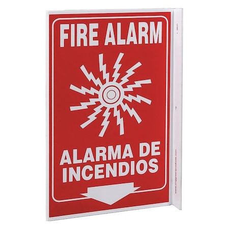 Zing Fire Alarm Sign, 11 in Height, 8 in Width, Plastic, L-Shaped, English, Spanish 2631