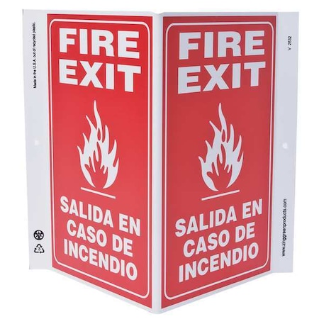 Zing Fire Exit Sign, Plastic, 7 in W, 11 in H, Fire Exit, Red 2632
