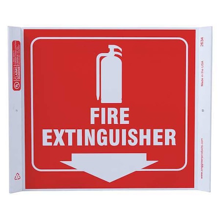 Zing Fire Extinguisher Sign, 10 in Height, 10 in Width, Plastic, English 2634