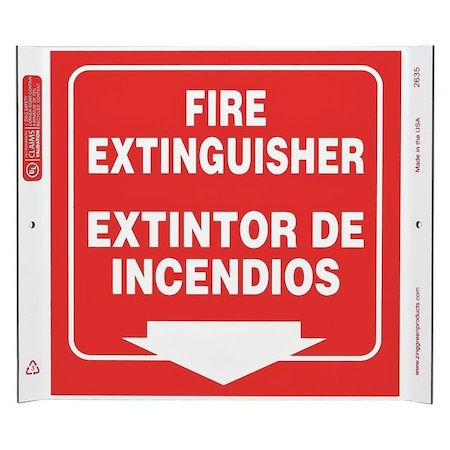 Zing Fire Extinguisher Sign, 10 in Height, 10 in Width, Plastic, English, Spanish 2635