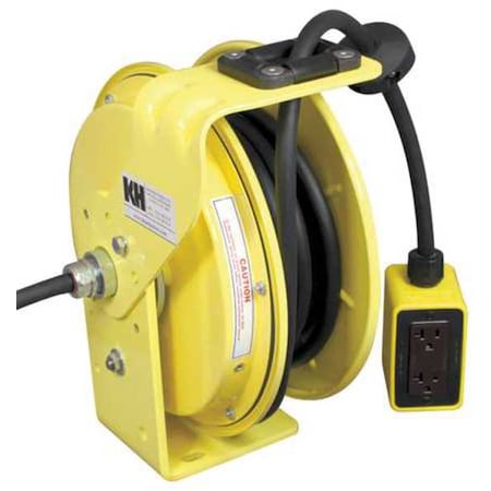 Kh Industries Cord Reel With Hand Lamp, Spring Retracted, NEMA 5-20R, 12 AWG, Yellow Reel Color, 25 ft Length RTBB3L-WDD520-J12F