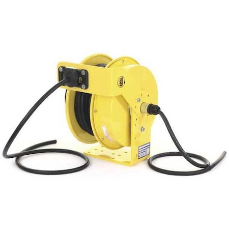 Kh Industries Cord Reel With Hand Lamp, Spring Retracted, Flying Lead, 10 AWG, Yellow Reel Color, 50 ft Length RTFH3L-WW-B10K