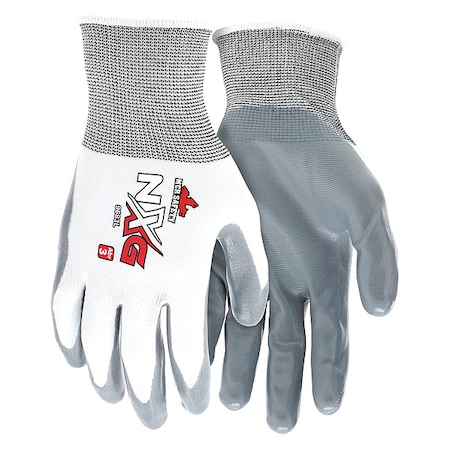 MCR SAFETY Nitrile Coated Gloves, Palm Coverage, White/Gray, S, PR 9683S