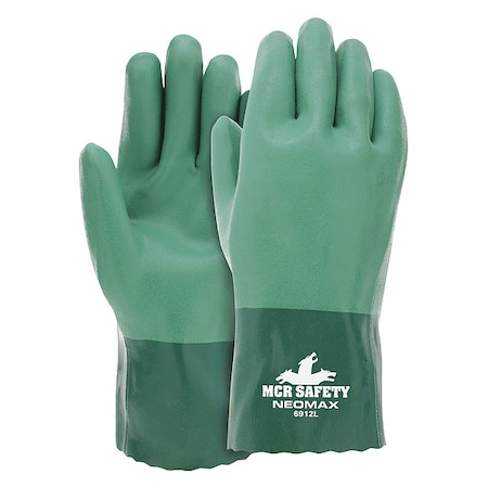 Mcr Safety NeoMax Chemical Resistant Gloves, Neoprene, 12 in L, Not Rated, Green, M, 1 PR 6912M