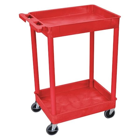 Zoro Select Utility Cart with Deep Lipped Plastic Shelves, 300 lb Load Capacity, 2 Shelves, 24 in L, 18 in W RDSTC11RD