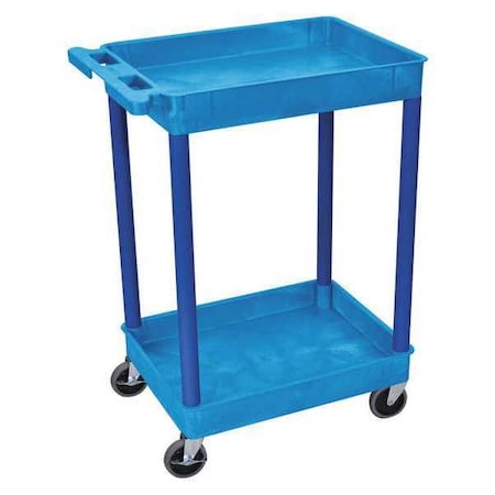 Zoro Select Utility Cart with Deep Lipped Plastic Shelves, 300 lb Load Capacity, 2 Shelves, 24 in L, 18 in W BUSTC11BU