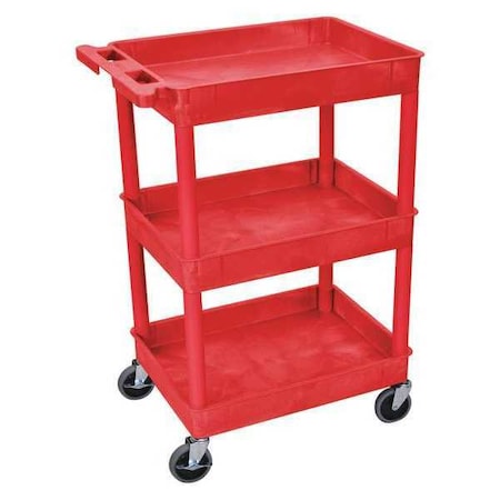 Zoro Select Utility Cart with Deep Lipped Plastic Shelves, 300 lb Load Capacity, 3 Shelves, 24 in L, 18 in W RDSTC111RD