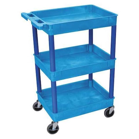Zoro Select Utility Cart with Deep Lipped Plastic Shelves, 300 lb Load Capacity, 3 Shelves, 24 in L, 18 in W BUSTC111BU