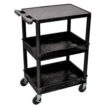 Zoro Select Utility Cart with Deep Lipped & Lipped Plastic Shelves, 300 lb Load Capacity, 3 Shelves, 24 in L STC211-B