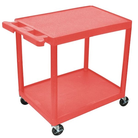 Zoro Select Utility Cart with Lipped Plastic Shelves, 300 lb Load Capacity, 2 Shelves, 24 in L, 18 in W RDSTC22RD