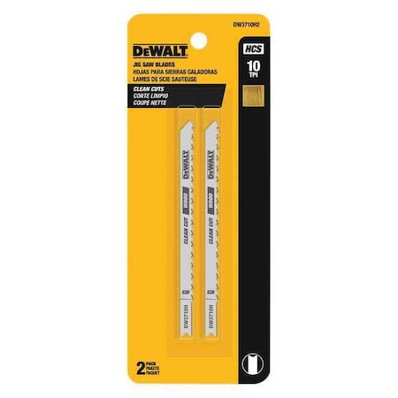 Dewalt 4" 10 TPI U-Shank Fine Cut Smooth Finish Wood Cutting HCS Jig Saw Blade, PK2 DW3710H2