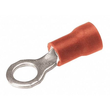 Burndy Ring Terminal, #8 Stud Size, 16 AWG, 600 V, Vinyl Insulated, Red, Crimp Termination Only TP168