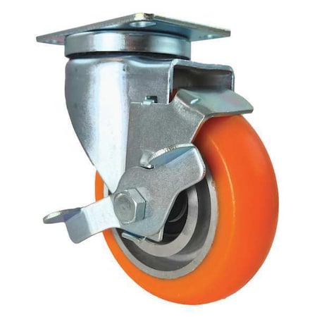 Zoro Select Swivel Plate Caster, w/Brake, SideStrap, 4" CDP-Z-58