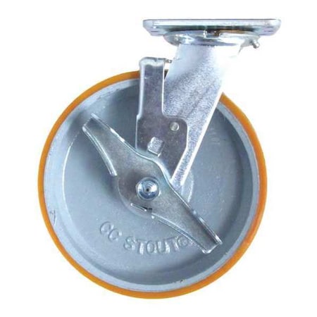 Cc Stout Swivel Plate Caster, w/Brake, SideStrap, 8", Caster Wheel Shape: Standard CDP-Z-172