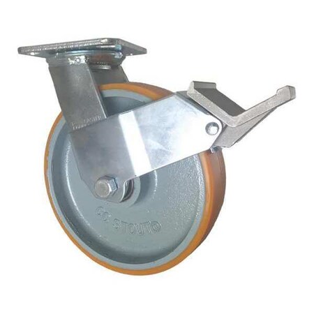 Cc Stout Swivel Plate Caster, w/Brake, Pedal, 8", Load Rating: 1500 lb. CDP-Z-173