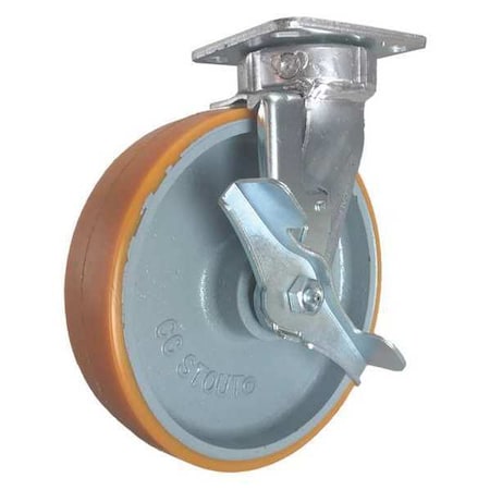 Cc Stout Swivel Plate Caster, w/Brake, SideStrap, 8" CDP-Z-178