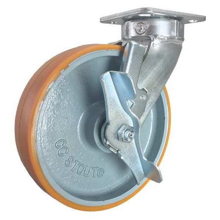 Cc Stout Swivel Plate Caster, w/Brake, SideStrap, 8" CDP-Z-181