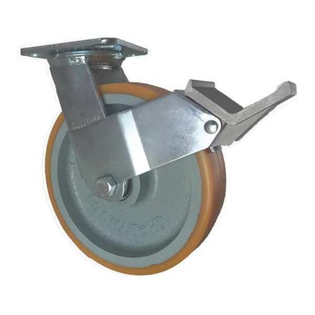 Cc Stout Swivel Plate Caster, w/Brake, Pedal, 8", Caster Wheel Shape: Standard CDP-Z-303