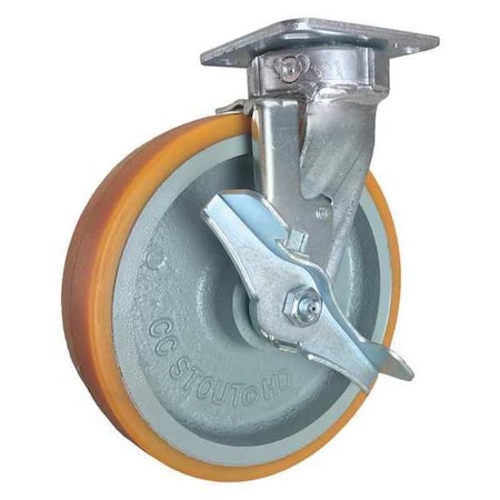 Cc Stout Swivel Plate Caster, w/Brake, SideStrap, 8" CDP-Z-308