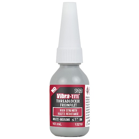 Vibra-Tite Primerless Threadlocker, VIBRA-TITE 132, Red, High Strength, Liquid, 10 mL Bottle 13210