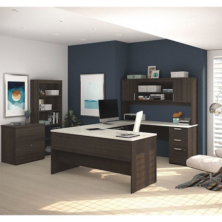 Bestar U Shaped Desk U-Shaped Desk, Lat.File/Bkcs, Drk/Wht Choc, 93.6" D X 65.9" H, 65" W X Melamine 52850-31