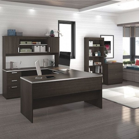 Bestar U Shaped Desk U-Shaped Desk, Lat. File/Bkcs, Drk Choc, 93.6" D X 65.9" H, 65" W X Melamine 52850-79