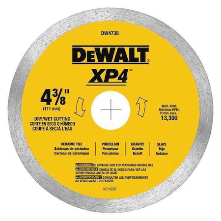 Dewalt 4-3/8" x .060" Porcelain Tile Blade Wet/Dry DW4738