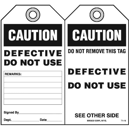 Idesco Safety Defective-Do Not Use Safety Tag, PK10 KAT116AC