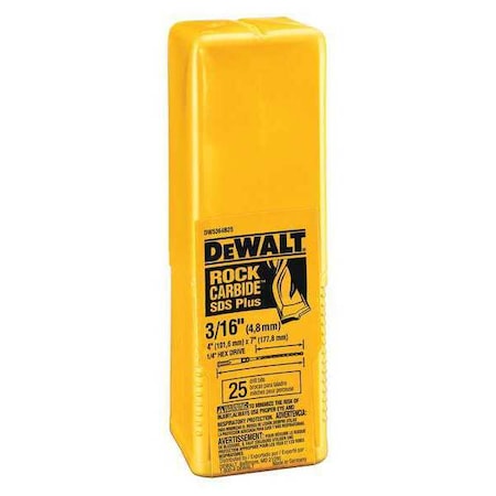 Dewalt Hammer Drill Bit, 3/16In x 4In x 7In (25 Pack) DW5364B25