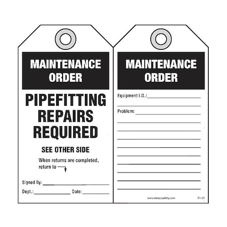 Idesco Safety Pipefitting Repairs Required Tag, PK10 KAT127AC