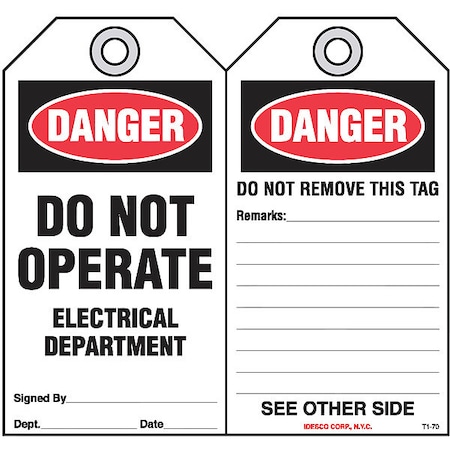 Idesco Safety Electrical Dept Safety Tag, PK10 KAT170AC