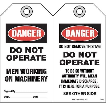 Idesco Safety Men Workng On Machinery Safety Tag, PK10 KAT610AC