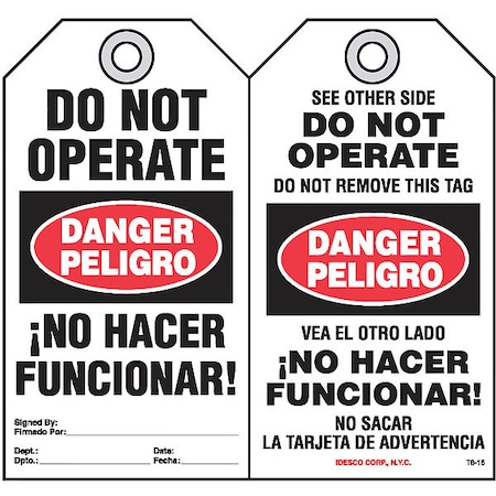 Idesco Safety No Hacer Funcionar Safety Tag, PK10 KAT816AC