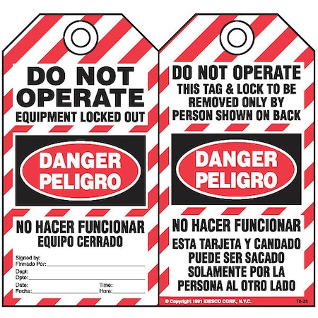 Idesco Safety No Hacer Funcionar Safety Tag, PK10 KAT825AC