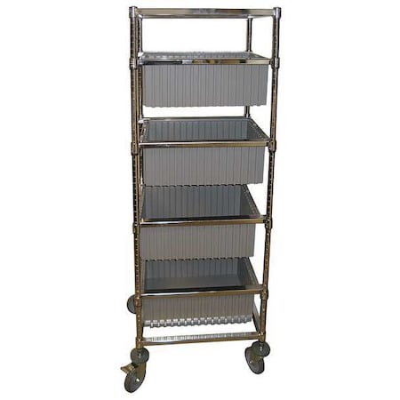 Zoro Select Steel Vertical Rack-Style Compartmentable Bin Cart, 41" D x 68 in H x 24 in W, 1 Shelves, Silver KC1-2421-63C-03