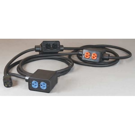 Kh Industries SOOW; Stringer Extension Cord, 12 AWG, Indoor, 12/3, 6 Outlets, 5-20R, Black, Rubber, 5-20P, 30 ft PS6DD3-520-B12G-520D