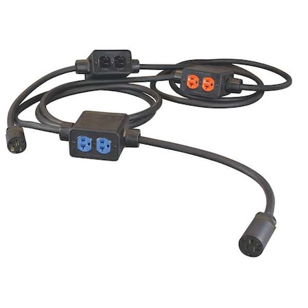 Kh Industries SOOW; Feed Through Stringer Extension Cord, 12 AWG, Indoor, 12/3, 6 Outlets, 5-20R, Black, Rubber PS6DD3-520-B12G-520F