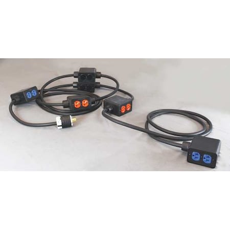 Kh Industries SOOW; Stringer Extension Cord, 10 AWG, Indoor, 10/5, 12 Outlets, 5-20R, Black, Rubber, L21-20P PS6DD6-520-B10M-L2120D