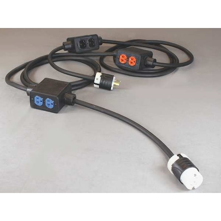 Kh Industries SOOW; Feed Through Stringer Extension Cord, 10 AWG, Indoor, 10/5, 6 Outlets, 5-20R, Black, Rubber PS6DD3-520-B10G-L2120F