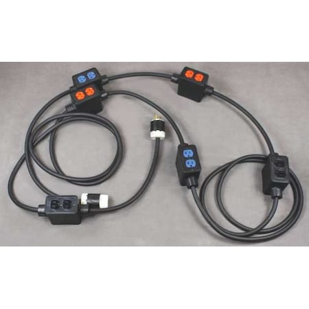 Kh Industries SOOW; Feed Through Stringer Extension Cord, 10 AWG, Indoor, 10/5, 12 Outlets, 5-20R, Black, Rubber PS6DD6-520-B10M-L2120F