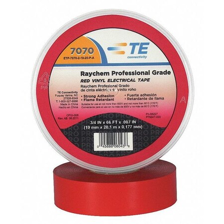 Raychem Electrical Tape, 3/4 In x 66 ft., 7 mil, Red ETP-7070-2-19-20-P-A