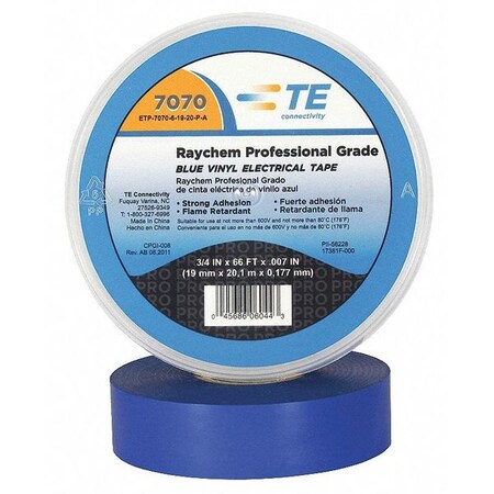 Raychem Electrical Tape, 3/4 x 66 ft., 7 mil, Blue ETP-7070-6-19-20-P-A