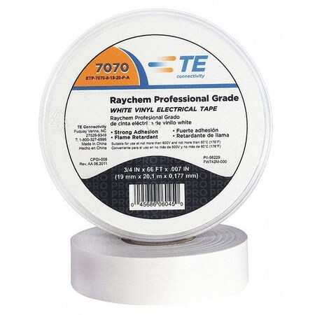 Raychem Electrical Tape, 3/4 x 66 ft., 7 mil, White ETP-7070-9-19-20-P-A