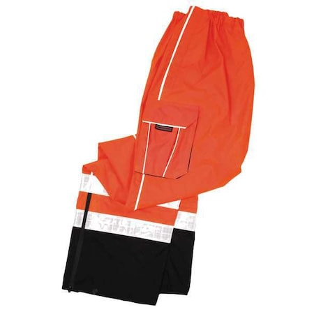 Kishigo Rain Pants, Polyester, 28 in Inseam, Pull On Closure, Orange, Size M RWP107-S-M