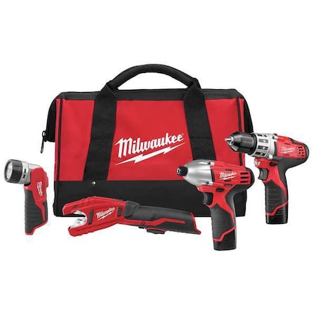 Milwaukee Tool M12™ 12V Cordless 4-Tool Combo Kit (2 1.5Ah Batteries + Soft Case Bundle) 2499-24