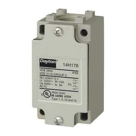Dayton Limit Switch Body, 1NO/1NC, 10A at 250V 14H178